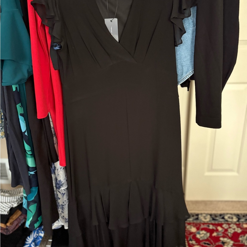 Tommy Hilfiger Black Midi Dress with Ruffles
